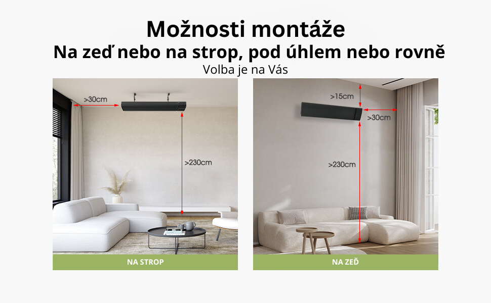 Možnosti montáže infračerveného sálavého panelu INFRABAR