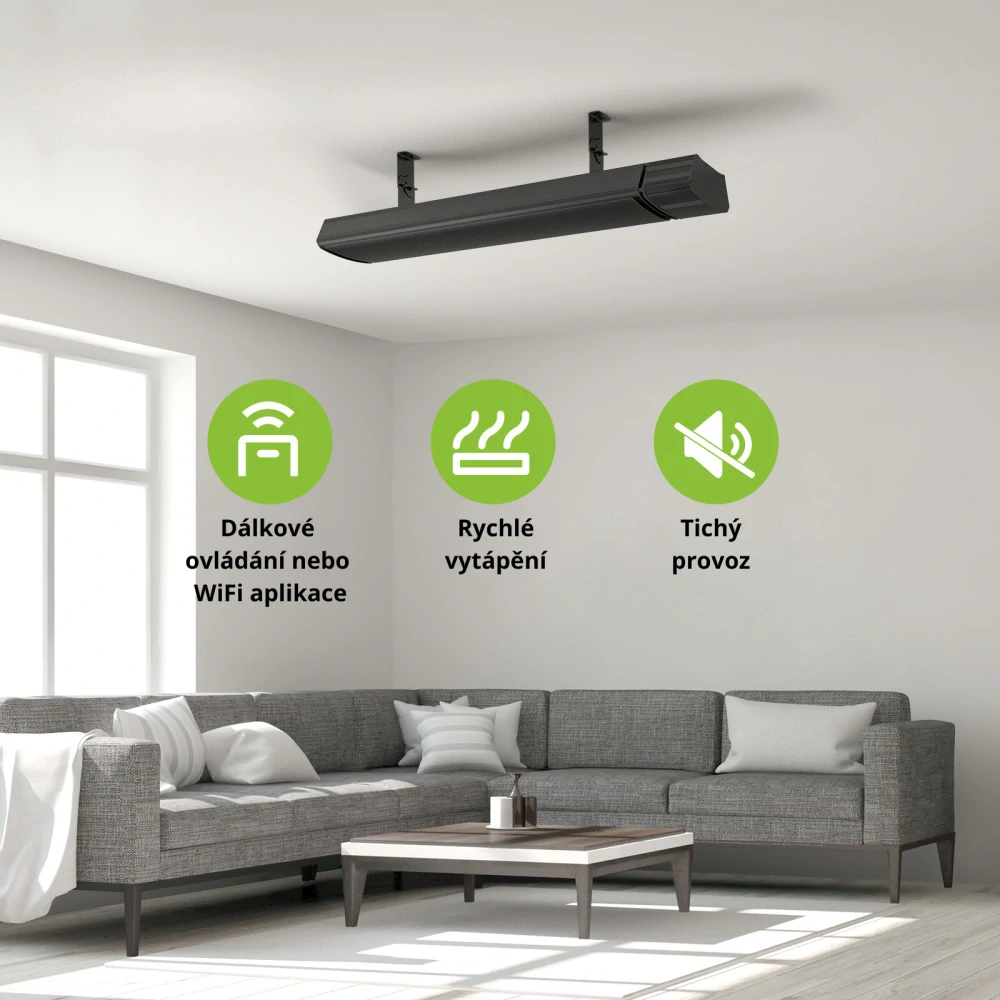 ByeCold | Sálavý infrazářič | Vnitřní i venkovní | 1000W | 71x22 cm | WiFi termostat | Dálkový ovladač | Výhřevnost 20m² | IGT2-CG0602
