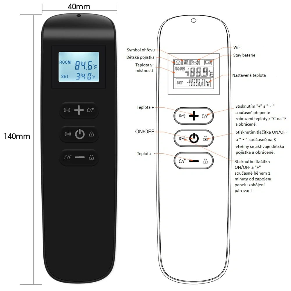 ByeCold | Sálavý infrazářič | Vnitřní i venkovní | 1000W | 71x22 cm | WiFi termostat | Dálkový ovladač | Výhřevnost 20m² | IGT2-CG0602