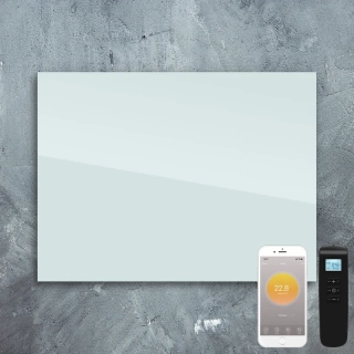 ByeCold | Skleněný bílý infrapanel | 450W | 80x60 cm | WiFi termostat | Dálkový ovladač | Výhřevnost 8m² | IGT2-G0806W